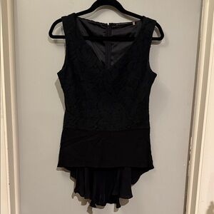 Elie Tahari Elegant Black Lace High Low Sleeveless Top